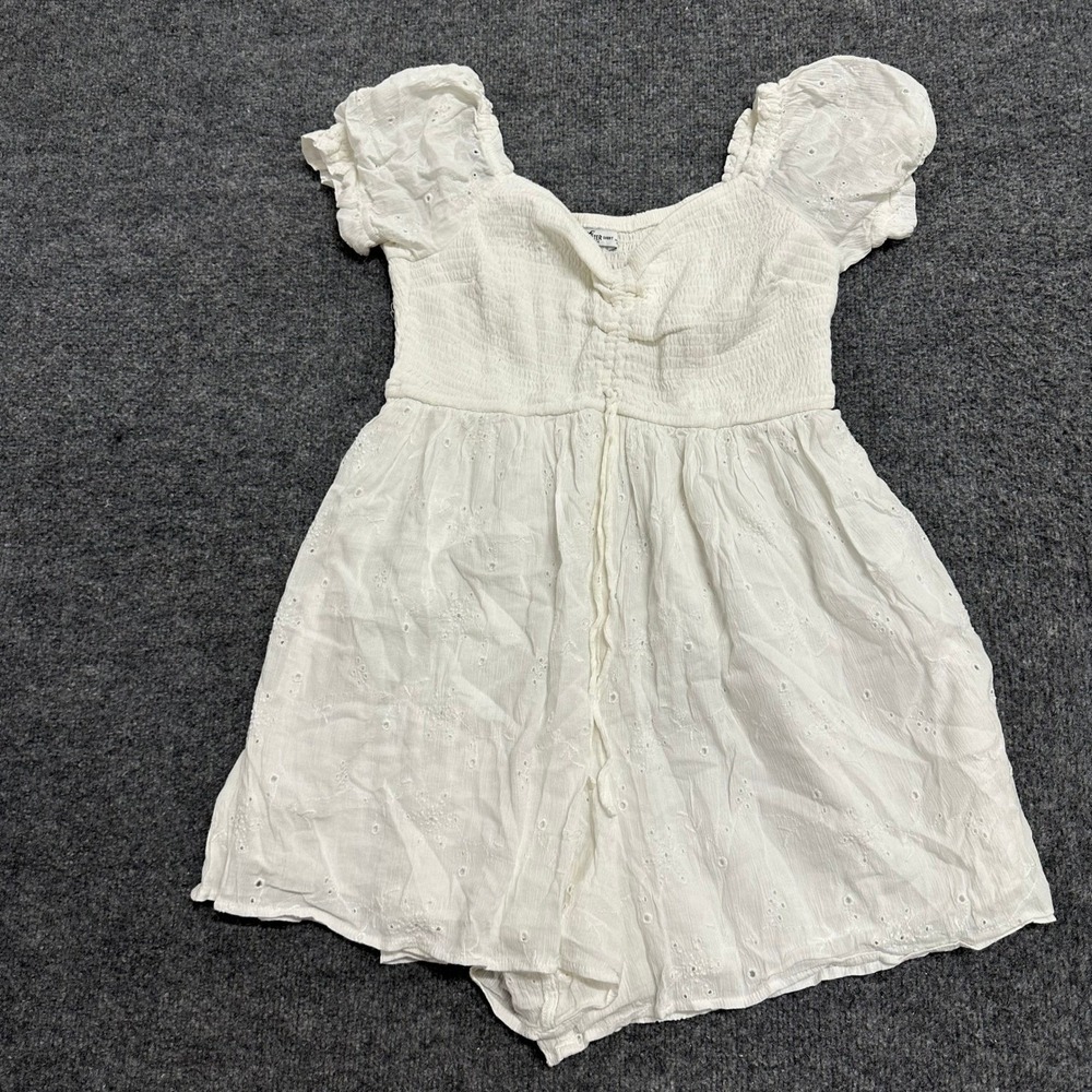 Hollister Romper Womens Size M White Eyelet Smocked Puff Sleeve Cottagecore